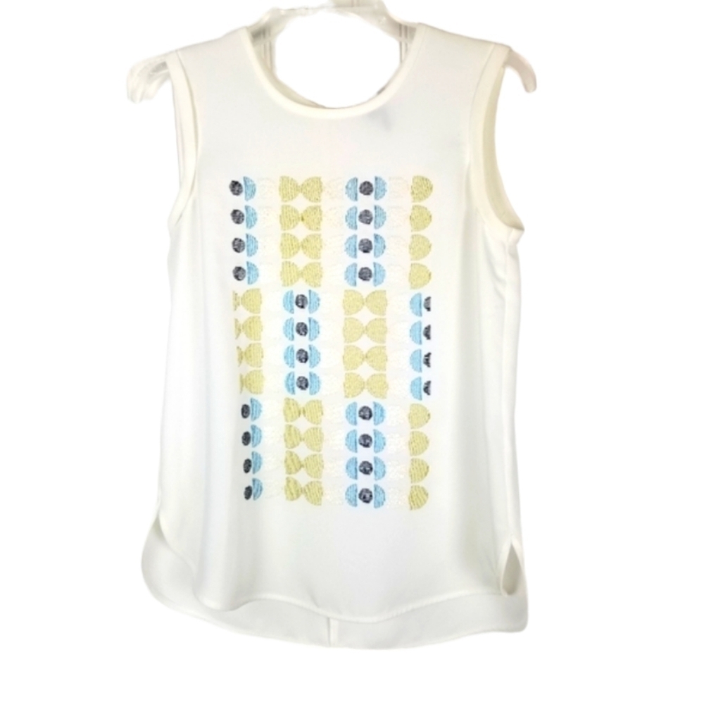 Nic+Zoe Womens Sleeveless Top Blouse Size XS Embroidered Geometric Design Cream